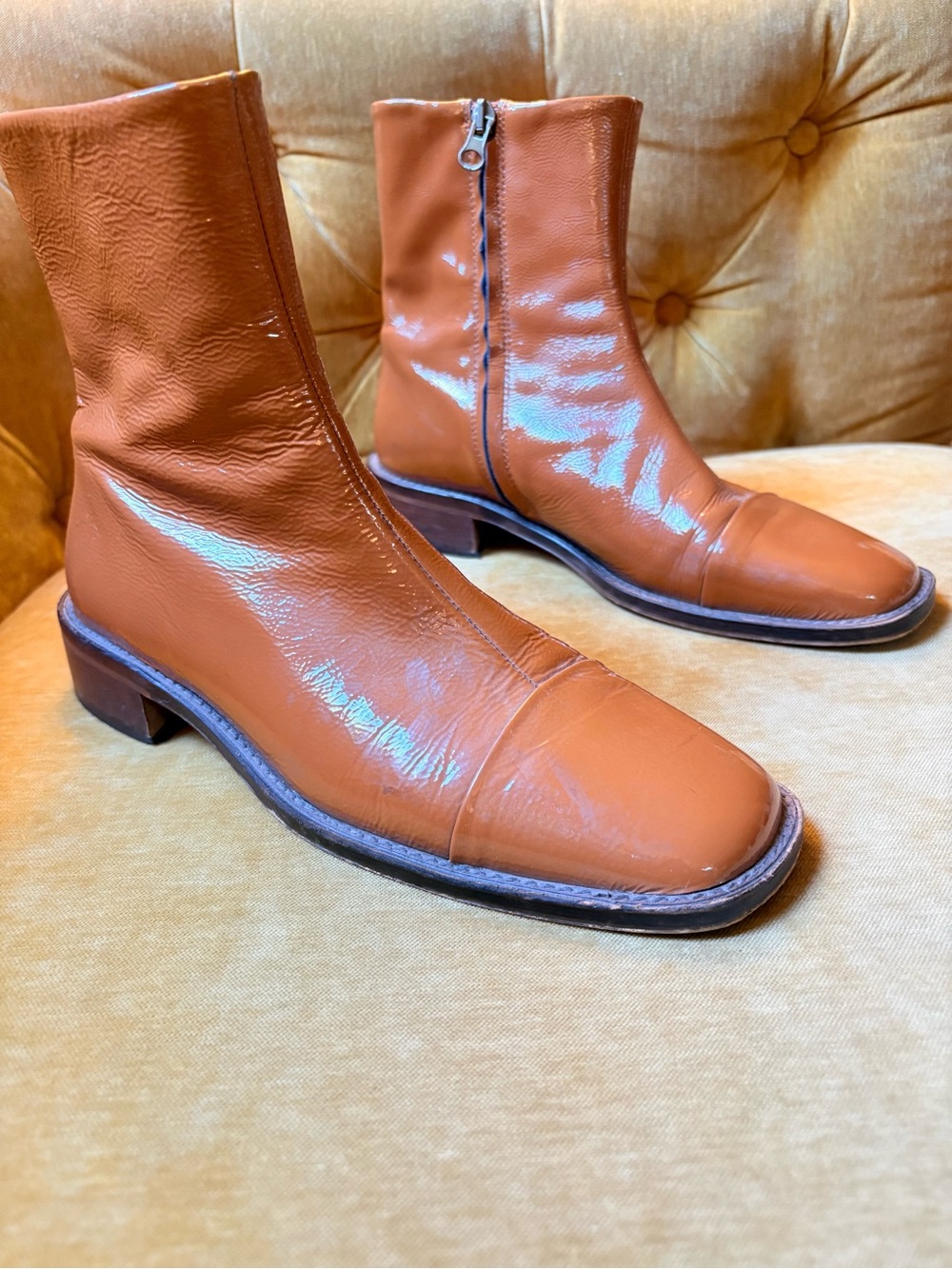 Jonak Paris Cognac Patent Leather Boots 8.5